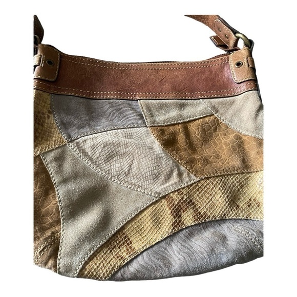 VINTAGE FOSSIL-LEATHER AND SUEDE PATCHWORK CROSSBODY - Picture 2 of 11